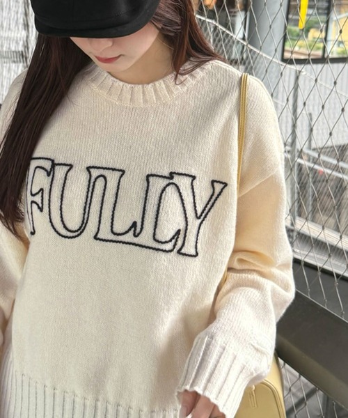 mily bilet（ミウィビレット）の「【mily bilet】ハンドステッチ風ロゴが魅力のこなれ感漂うニット（ニット/セーター・レディース・杢グレー/ブラック/アイボリー・SMALL/MEDIUM/LARGE/X-LARGE）」の5枚目の写真