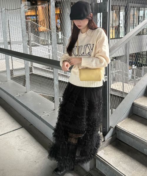 mily bilet（ミウィビレット）の「【mily bilet】ハンドステッチ風ロゴが魅力のこなれ感漂うニット（ニット/セーター・レディース・杢グレー/ブラック/アイボリー・SMALL/MEDIUM/LARGE/X-LARGE）」の8枚目の写真