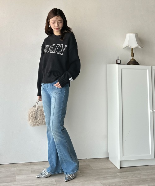 mily bilet（ミウィビレット）の「【mily bilet】ハンドステッチ風ロゴが魅力のこなれ感漂うニット（ニット/セーター・レディース・杢グレー/ブラック/アイボリー・SMALL/MEDIUM/LARGE/X-LARGE）」の13枚目の写真
