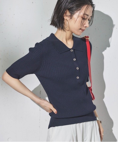 Doux archives(ドゥアルシーヴ)の「ワイドリブ5分袖ポロニット(ニット/セーター・レディース・グリーン/ネイビー/シルバーグレー・FREE)」の15枚目の写真
