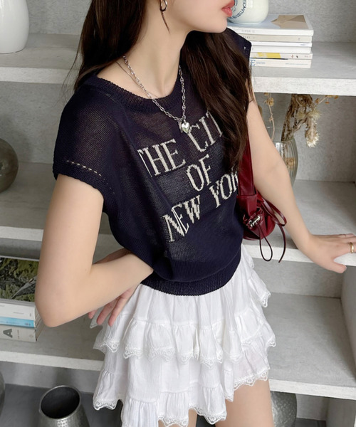 Ada.(エイダ)の「ニューヨークロゴ ノースリーブ サマー メッシュ ニット(ニット/セーター・レディース・ネイビー/ベージュ/グリーン・FREE)」の4枚目の写真