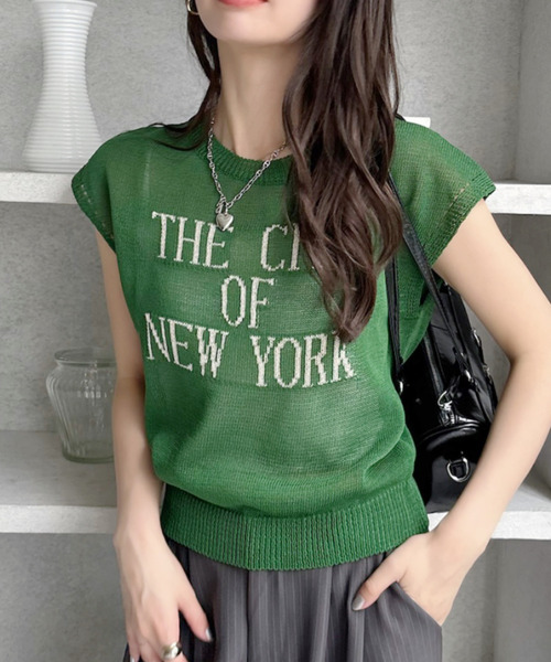 Ada.(エイダ)の「ニューヨークロゴ ノースリーブ サマー メッシュ ニット(ニット/セーター・レディース・ネイビー/ベージュ/グリーン・FREE)」の11枚目の写真