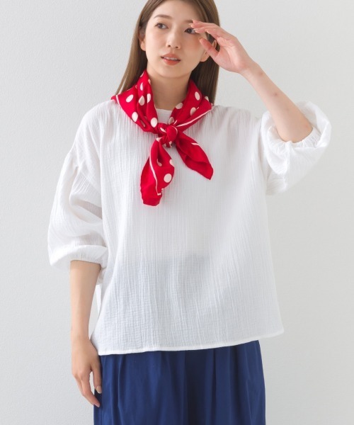 OMNES（オムネス）の「ダブルガーゼボリューム袖プルオーバー（Tシャツ/カットソー・レディース・ライム/ホワイト/ネイビー系/ブラック・FREE）」の5枚目の写真