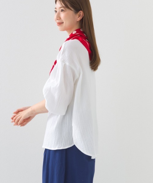 OMNES（オムネス）の「ダブルガーゼボリューム袖プルオーバー（Tシャツ/カットソー・レディース・ライム/ホワイト/ネイビー系/ブラック・FREE）」の6枚目の写真