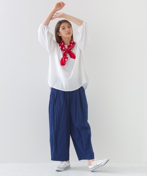 OMNES（オムネス）の「ダブルガーゼボリューム袖プルオーバー（Tシャツ/カットソー・レディース・ライム/ホワイト/ネイビー系/ブラック・FREE）」の8枚目の写真