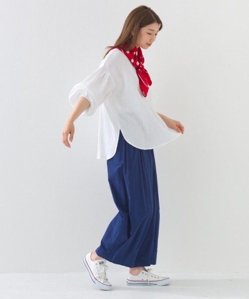 OMNES（オムネス）の「ダブルガーゼボリューム袖プルオーバー（Tシャツ/カットソー・レディース・ライム/ホワイト/ネイビー系/ブラック・FREE）」の9枚目の写真