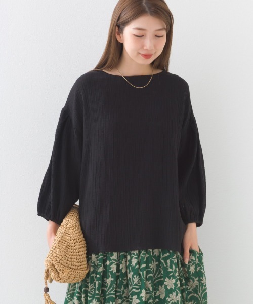 OMNES（オムネス）の「ダブルガーゼボリューム袖プルオーバー（Tシャツ/カットソー・レディース・ライム/ホワイト/ネイビー系/ブラック・FREE）」の10枚目の写真