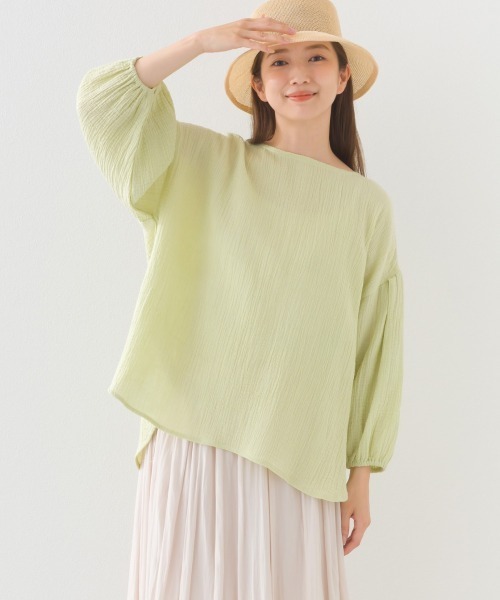 OMNES（オムネス）の「ダブルガーゼボリューム袖プルオーバー（Tシャツ/カットソー・レディース・ライム/ホワイト/ネイビー系/ブラック・FREE）」の15枚目の写真