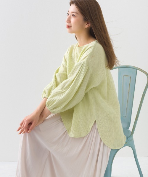 OMNES（オムネス）の「ダブルガーゼボリューム袖プルオーバー（Tシャツ/カットソー・レディース・ライム/ホワイト/ネイビー系/ブラック・FREE）」の19枚目の写真