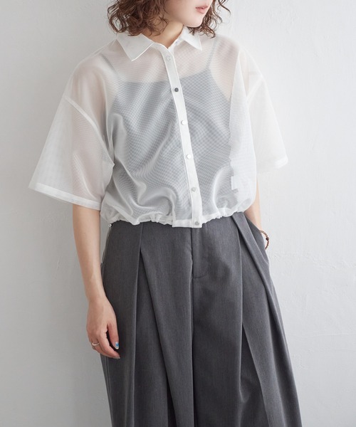 ブラウス シャツ vacances mesh shirt / バカンスメッシュシャツ レディース セール】裾ドロストメッシュシャツ（シャツ/ブラウス）｜notch