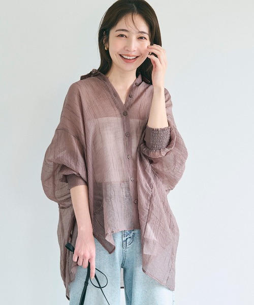 coca（coca）（コカ）の「シアービッグシャツ（シャツ/ブラウス・レディース・カーキ/ライトベージュ/グレイッシュベージュ/ブラック・S/L/M）」の4枚目の写真