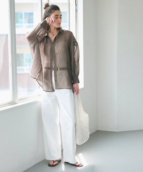 coca（coca）（コカ）の「シアービッグシャツ（シャツ/ブラウス・レディース・カーキ/ライトベージュ/グレイッシュベージュ/ブラック・S/L/M）」の21枚目の写真
