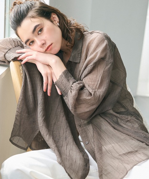 coca（coca）（コカ）の「シアービッグシャツ（シャツ/ブラウス・レディース・カーキ/ライトベージュ/グレイッシュベージュ/ブラック・S/L/M）」の22枚目の写真