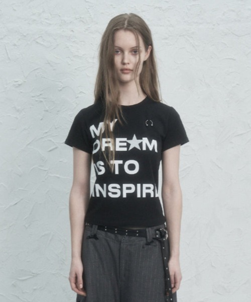 スリム Tシャツ レタリング [SETUP-EXE] DREAM PIERCING TOP DRE☆M PIERCING TOP（Tシャツ/カットソー）｜SETUPEXE