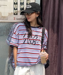 マルチボーダーロゴプリントTシャツ 秋物 秋服 2026年秋冬