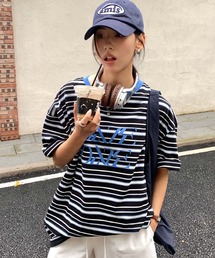 マルチボーダーロゴプリントTシャツ 秋物 秋服 2026年秋冬