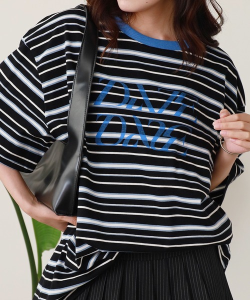 ROOPTOKYO（ループトウキョウ）の「マルチボーダーロゴプリントTシャツ 秋物 秋服 2026年秋冬（Tシャツ/カットソー・レディース・パープル/ネイビー・FREE）」の4枚目の写真