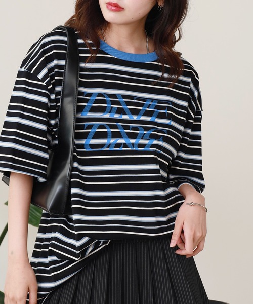 ROOPTOKYO（ループトウキョウ）の「マルチボーダーロゴプリントTシャツ 秋物 秋服 2026年秋冬（Tシャツ/カットソー・レディース・パープル/ネイビー・FREE）」の5枚目の写真
