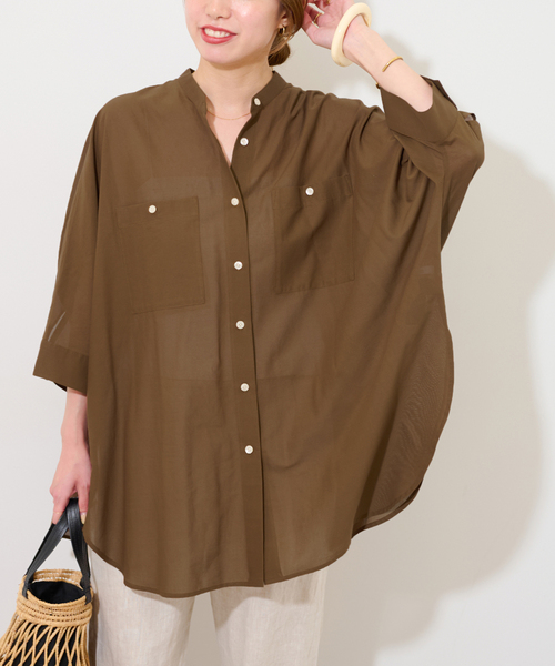 ブラウス シャツ 涼し気なシアーが大人。ナチュラルストレッチドルマンシャツ レディース 涼し気なシアーが大人。ナチュラルストレッチドルマンシャツ