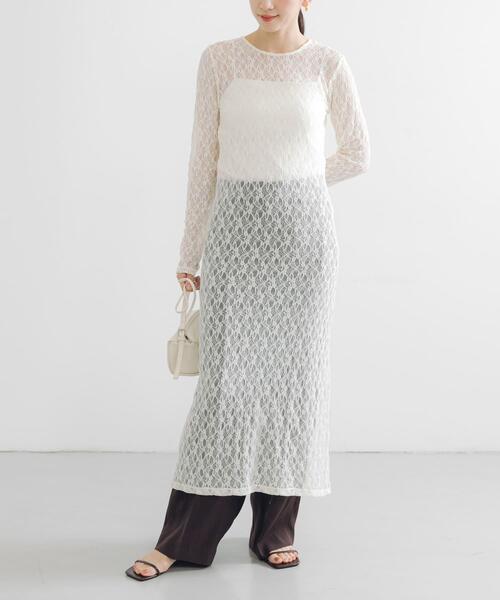 URBAN RESEARCH（アーバンリサーチ）の「ストレッチレースカットワンピース（ワンピース・レディース・ブラック/オフホワイト・FREE）」の2枚目の写真