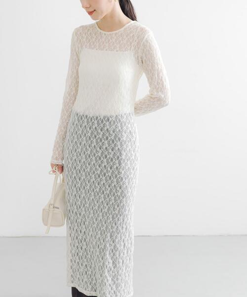 URBAN RESEARCH（アーバンリサーチ）の「ストレッチレースカットワンピース（ワンピース・レディース・ブラック/オフホワイト・FREE）」の4枚目の写真