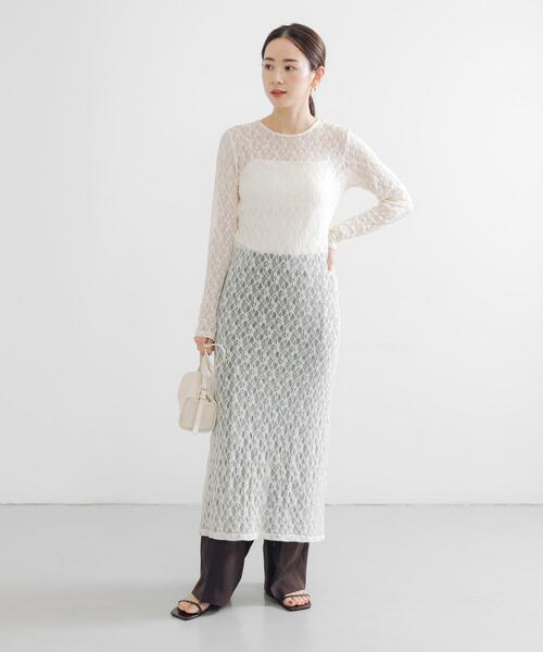 URBAN RESEARCH（アーバンリサーチ）の「ストレッチレースカットワンピース（ワンピース・レディース・ブラック/オフホワイト・FREE）」の7枚目の写真