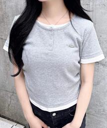 ヘンリー胸プレート付レイヤードリブトップス