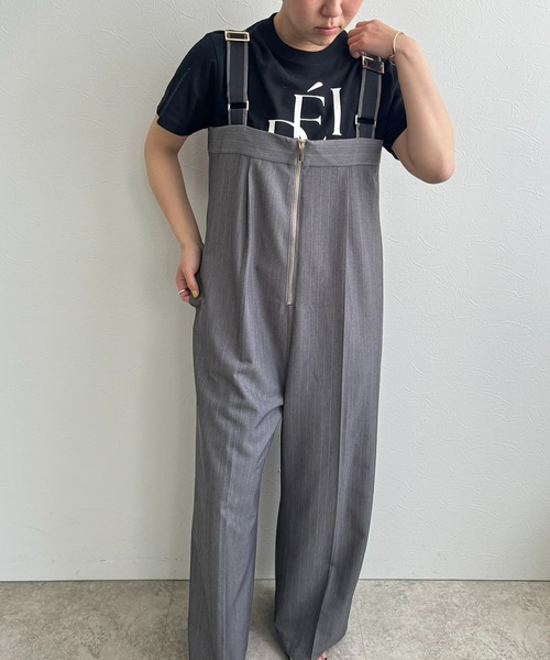 LHELBIE(レルビエ)の「ジップアップサロペット(サロペット/オーバーオール・レディース・グレイッシュベージュ/ネイビー/グレー・M)」の4枚目の写真