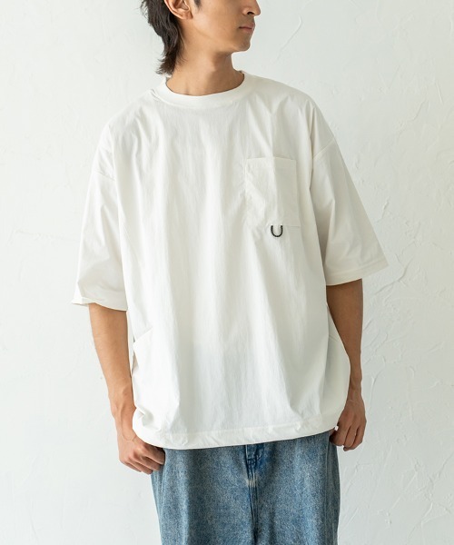 HORIZON DREAM(ホライゾンドリーム)の「速乾布帛ナナメ切替ポケットTシャツ(Tシャツ/カットソー・メンズ・ホワイト/ネイビー・LARGE/MEDIUM)」の1枚目の写真