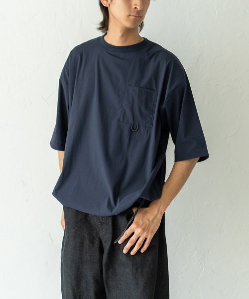 HORIZON DREAM(ホライゾンドリーム)の「速乾布帛ナナメ切替ポケットTシャツ(Tシャツ/カットソー・メンズ・ホワイト/ネイビー・LARGE/MEDIUM)」の18枚目の写真