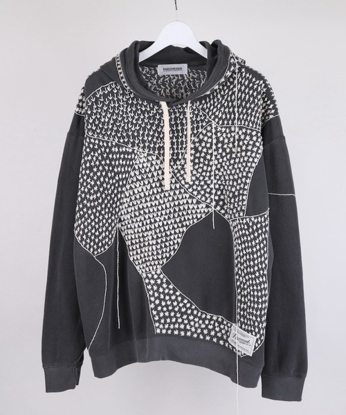 DISCOVERED(ディスカバード)の「DISCOVERED SASHIKO DAMAGE PULLOVER HOODIE(パーカー・メンズ・ブラック・1/3)」の9枚目の写真
