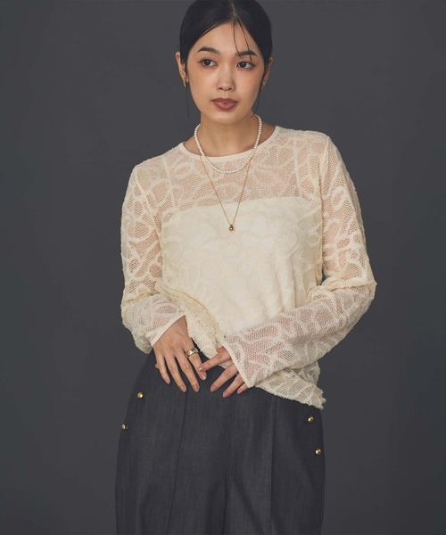 Torrazzo Donna(トラッゾドンナ)の「ジャガードレースクルーネックニット(ニット/セーター・レディース・アイボリー/ブラック・FREE)」の21枚目の写真