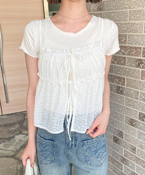 frunco(フランコ)の「レースキャミソール付きTシャツ(Tシャツ/カットソー・レディース・イエロー/ブルー/ホワイト・FREE)」の10枚目の写真