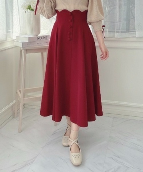 an another angelus（アンアナザーアンジェラス）の「ハイウエストスカラップフレアースカート/fint フィント（スカート・レディース・レッド/ブルー/オリーブ・1/2）」の3枚目の写真