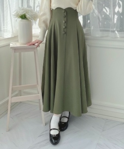 an another angelus（アンアナザーアンジェラス）の「ハイウエストスカラップフレアースカート/fint フィント（スカート・レディース・レッド/ブルー/オリーブ・1/2）」の2枚目の写真