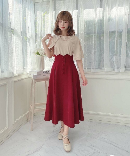 an another angelus（アンアナザーアンジェラス）の「ハイウエストスカラップフレアースカート/fint フィント（スカート・レディース・レッド/ブルー/オリーブ・1/2）」の12枚目の写真