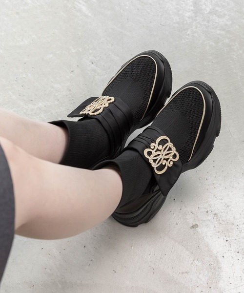 SUSTAINABLE】ビジューモノグラムパーツソックススニーカー