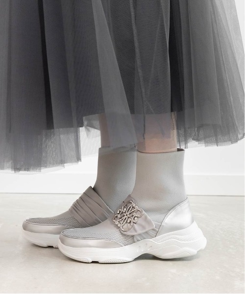 RANDA（ランダ）の「【SUSTAINABLE】ビジューモノグラムパーツソックススニーカー（スニーカー・レディース・ブラック/アイボリー/シルバー・S/M/LL/L）」の15枚目の写真