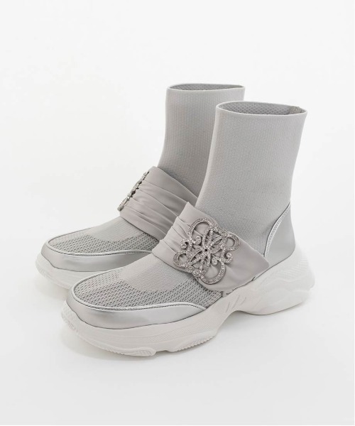 セール】【SUSTAINABLE】ビジューモノグラムパーツソックススニーカー