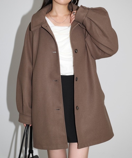 美品　アンタイトル　ケープ風　フード付きコート　ウール100% ポンチョ　モカ 美品 アンタイトル ケープ風 フード付きコート ウール100