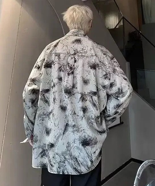 NO WAY(ノーウェイ)の「/Bz/EK170/モノトーン総柄オーバーサイズ長袖シャツ(Tシャツ/カットソー・メンズ・ホワイト・FREE)」の9枚目の写真