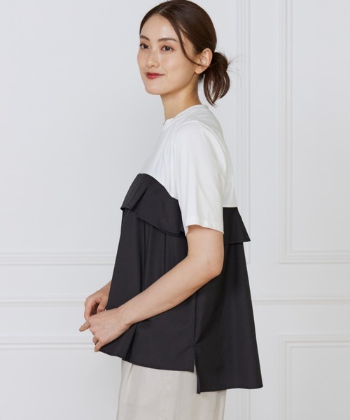 INED(イネド)の「ビスチェ風コンビ ジャージートップス(Tシャツ/カットソー・レディース・ベージュ/ホワイト・9号)」の2枚目の写真