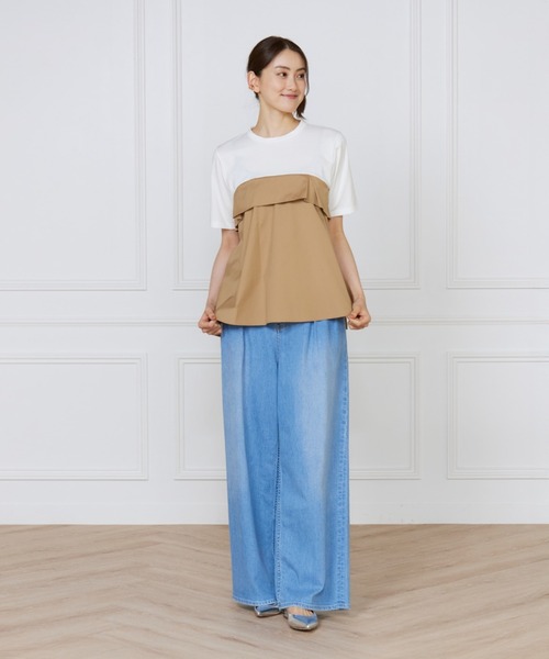 INED(イネド)の「ビスチェ風コンビ ジャージートップス(Tシャツ/カットソー・レディース・ベージュ/ホワイト・9号)」の3枚目の写真
