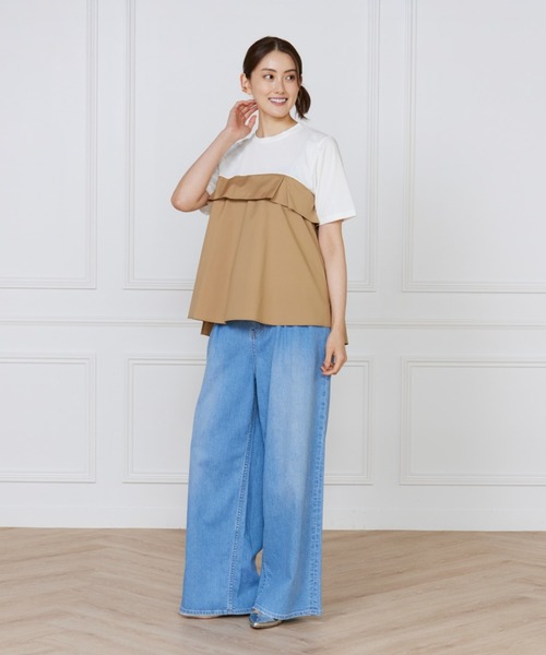 INED(イネド)の「ビスチェ風コンビ ジャージートップス(Tシャツ/カットソー・レディース・ベージュ/ホワイト・9号)」の4枚目の写真