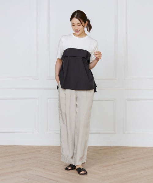 INED(イネド)の「ビスチェ風コンビ ジャージートップス(Tシャツ/カットソー・レディース・ベージュ/ホワイト・9号)」の7枚目の写真
