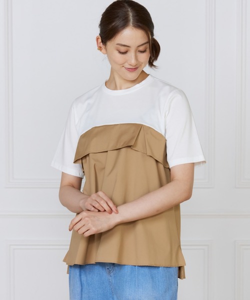 INED(イネド)の「ビスチェ風コンビ ジャージートップス(Tシャツ/カットソー・レディース・ベージュ/ホワイト・9号)」の10枚目の写真