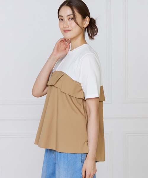 INED(イネド)の「ビスチェ風コンビ ジャージートップス(Tシャツ/カットソー・レディース・ベージュ/ホワイト・9号)」の11枚目の写真