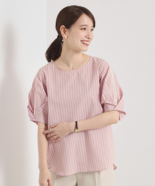 ITS'DEMO（イッツデモ）の「【手洗い可】袖ツイストストライプブラウス（シャツ/ブラウス・レディース・ホワイト系5/ブルー系2/サックスブルー系2/ピンク系3・00）」の4枚目の写真