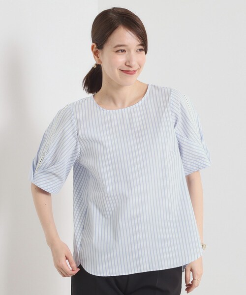 ITS'DEMO（イッツデモ）の「【手洗い可】袖ツイストストライプブラウス（シャツ/ブラウス・レディース・ホワイト系5/ブルー系2/サックスブルー系2/ピンク系3・00）」の21枚目の写真