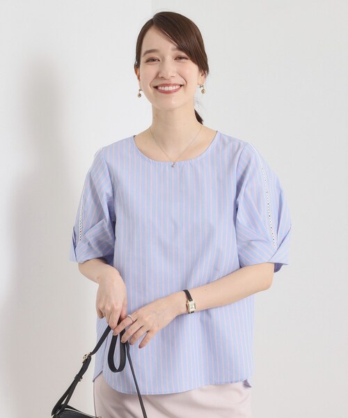 ITS'DEMO（イッツデモ）の「【手洗い可】袖ツイストストライプブラウス（シャツ/ブラウス・レディース・ホワイト系5/ブルー系2/サックスブルー系2/ピンク系3・00）」の17枚目の写真